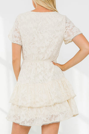 Floral Lace Fit and Flare Mini Dress Off White