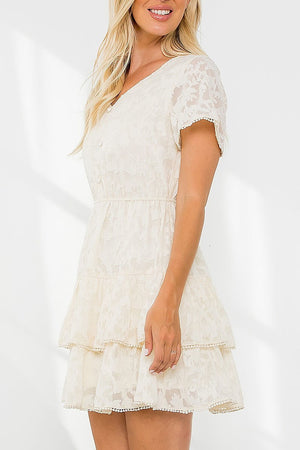 Floral Lace Fit and Flare Mini Dress Off White