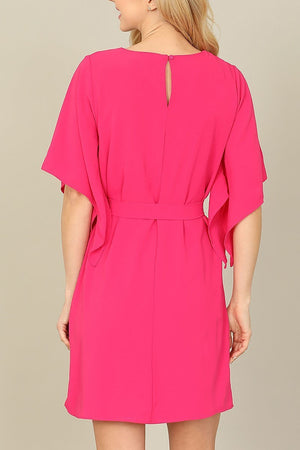 Hot Pink Dolman Sleeve Tie Waisted Mini Dress