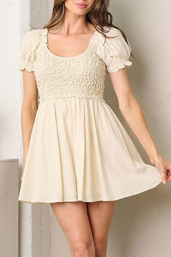 Natural Beige Babydoll Mini Dress