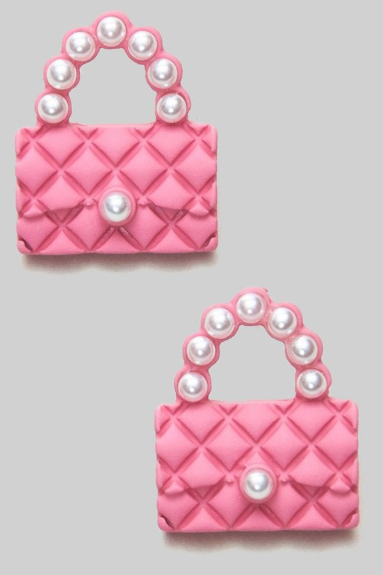 Pink Quilted Handbag Stud Earrings