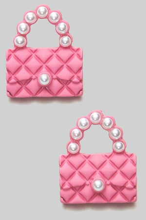 Open image in slideshow, Pink Quilted Handbag Stud Earrings
