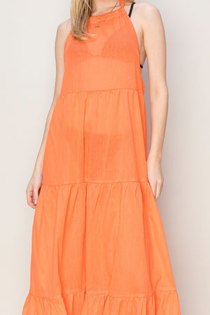 Open image in slideshow, Beach Swimsuit Cover Up Orange Maxi Dress
