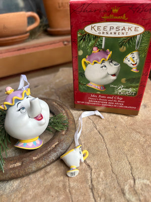 Hallmark Keepsake Disney Mrs. Potts and Chip Ornament Set New in Box