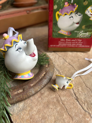 Hallmark Keepsake Disney Mrs. Potts and Chip Ornament Set New in Box