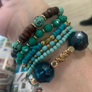 Multi Strand Green Wood Beaded Bracelet
