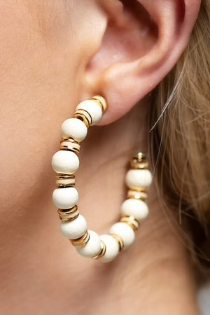 Open image in slideshow, Natural Wood Bead Hoop Statement Earrings
