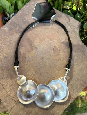 Silvertone Disc Design Statement Necklace