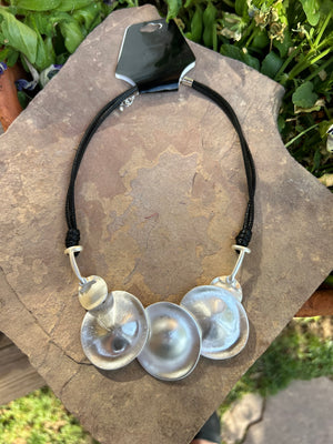 Silvertone Disc Design Statement Necklace