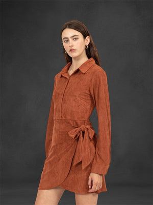 Open image in slideshow, Rust Western Suede Wrap Mini Dress
