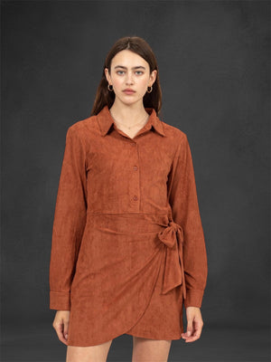 Rust Western Suede Wrap Mini Dress