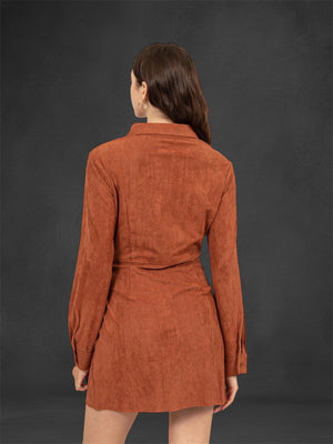 Rust Western Suede Wrap Mini Dress