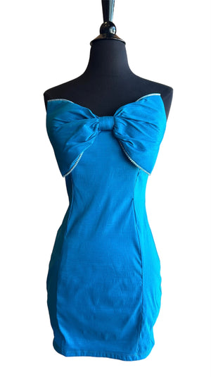 Royal Blue Satin Bow Mini Cocktail Dress