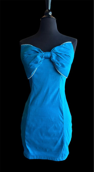 Royal Blue Satin Bow Mini Cocktail Dress