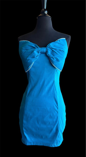 Blue Satin Mini Dress