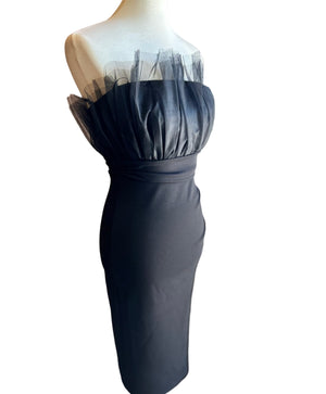 Black Tulle Strapless Mid Length Cocktail Dress
