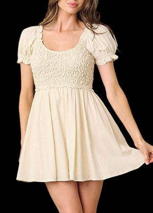 Baby Doll Style Fit and Flare Natural Beige Mini Dress