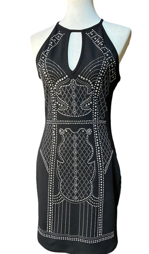 Open image in slideshow, Black Rhinestone Beaded Mini Cocktail Dress
