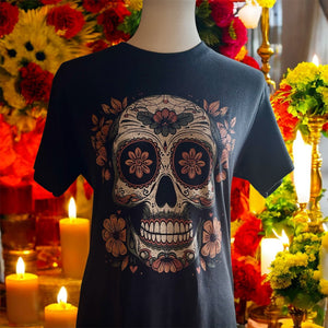 Open image in slideshow, Day of the Dead Skull Design Graphic T-Shirt
