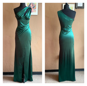 Huntergreen One Shoulder Floor Length Evening Maxi Gown