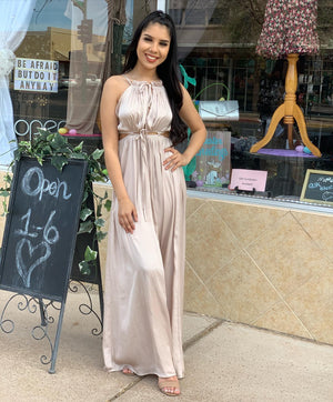 Bohemian Ecru Satin Maxi Dress