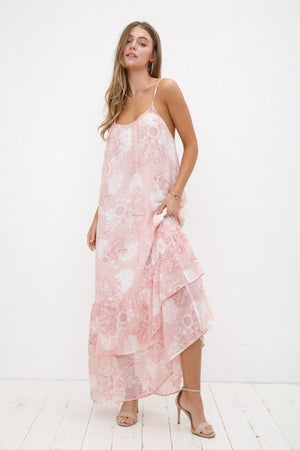 Open image in slideshow, Pink Floral Tiered Maxi Dress
