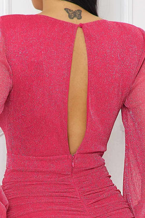 Hot Pink Long Sleeve Shimmer Mini Dress