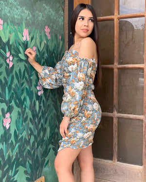 Multi Color Floral Off the Shoulder Dress