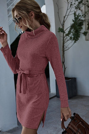 Mauve Turtleneck Mini Dress