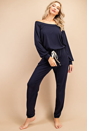 Navy Blue Long Sleeve Jumpsuit