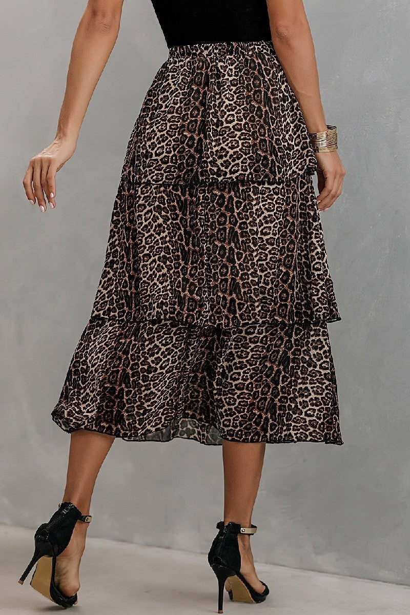 Black Leopard Print Ankle Length Skirt