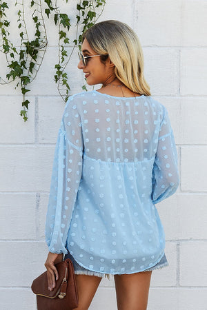 Baby Blue Swiss Dot Long Sleeve Blouse