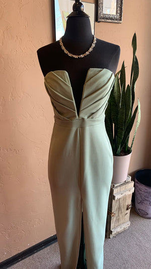 Sage Green Strapless Evening Special Occasion  Dress