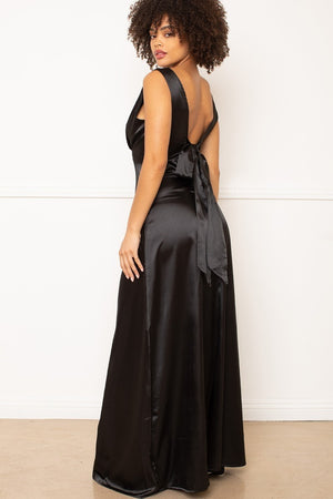 Black Prom Sleeveless Satin Floor Length Evening Dress