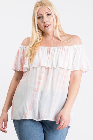 Open image in slideshow, Plus Size Off the Shoulder Top Tie Dye Pink
