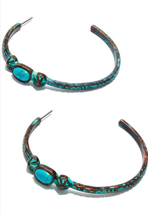 Open image in slideshow, Turquoise Patina Statement Hoop Earrings
