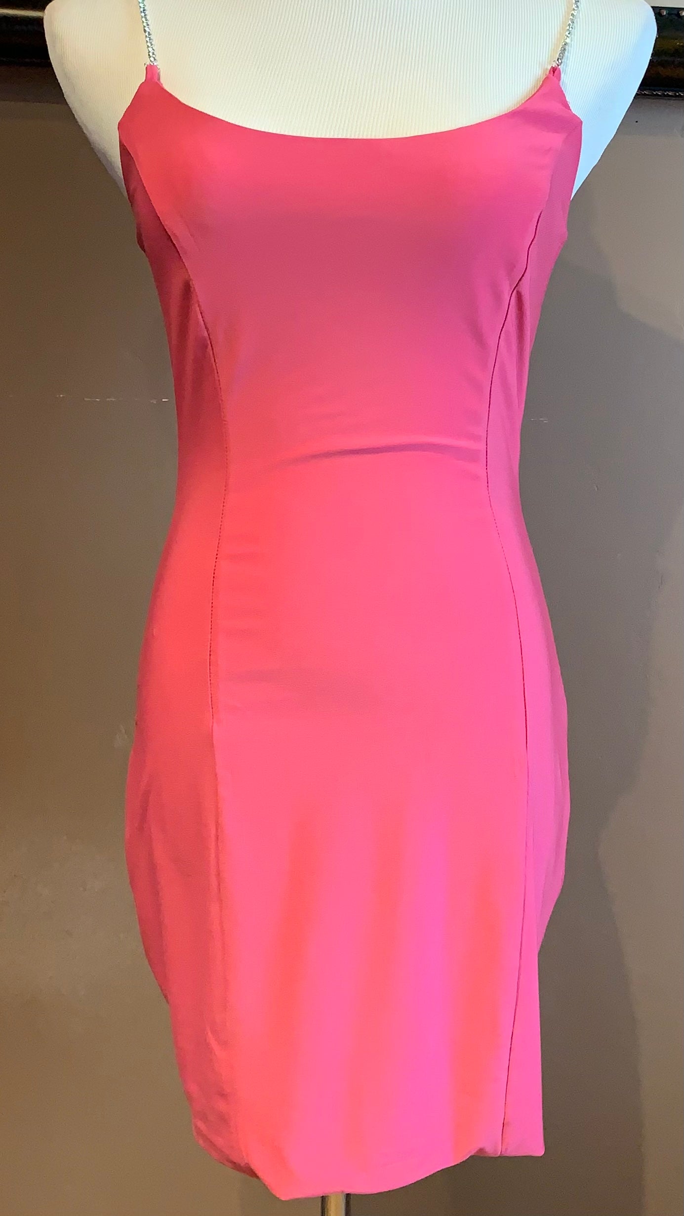 Pink Rhinestone Strap Mini Dress