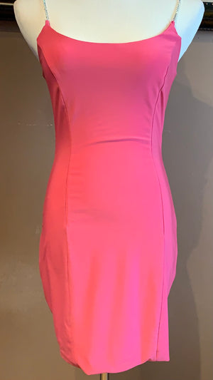 Pink Rhinestone Strap Mini Dress