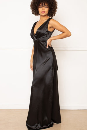 Black Prom Sleeveless Satin Floor Length Evening Dress
