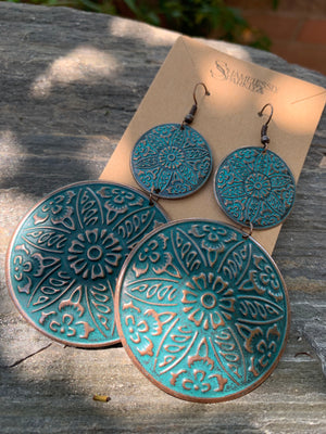 Open image in slideshow, Bohemian Turquoise Blue Statement Earrings
