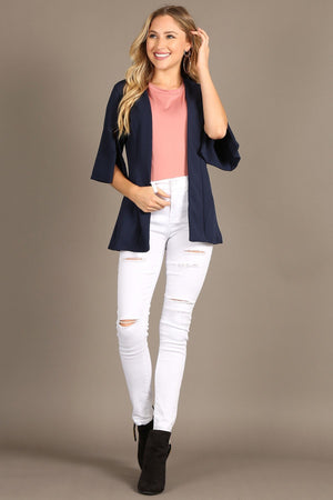 Navy Blue Quarter Sleeve Cardigan