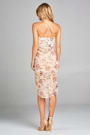 Pink Floral Mid Length Cocktail Dress