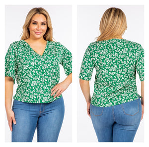 Open image in slideshow, Green Plus Floral Top
