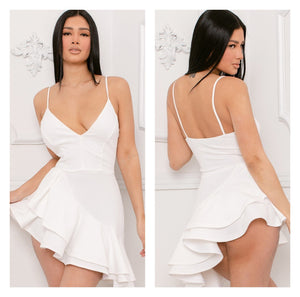 Open image in slideshow, White Mini Ruffle Layer Cocktail Dress
