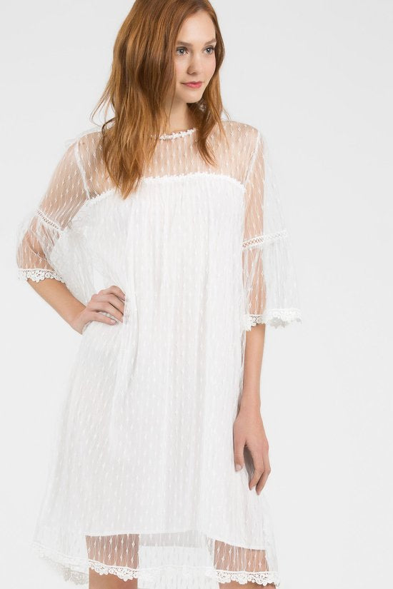 Cream Mid-length Lace Dress