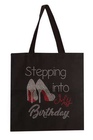 Open image in slideshow, Black Rhinestone Canvas Birthday Tote Bag
