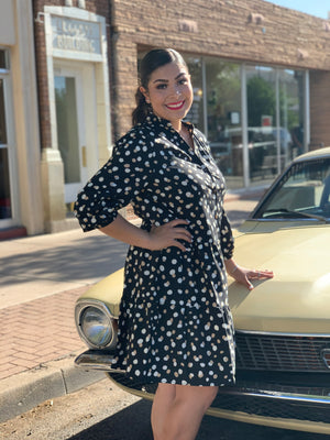 Black Polkadot Print Relaxed Fit Mini Dress