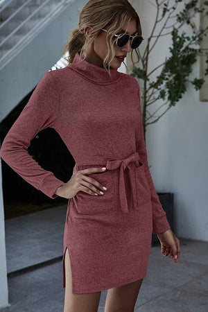 Mauve Turtleneck Mini Dress