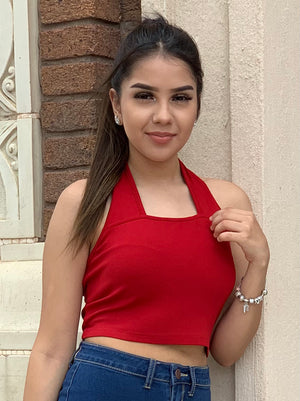Red Halter Crop Top