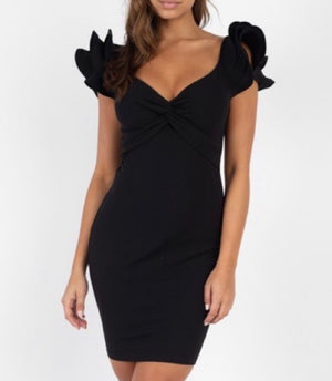 Black Petal Sleeve Cocktail Mini Dress
